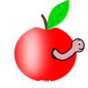 Apple Red With A Green Leaf With Funny Worm